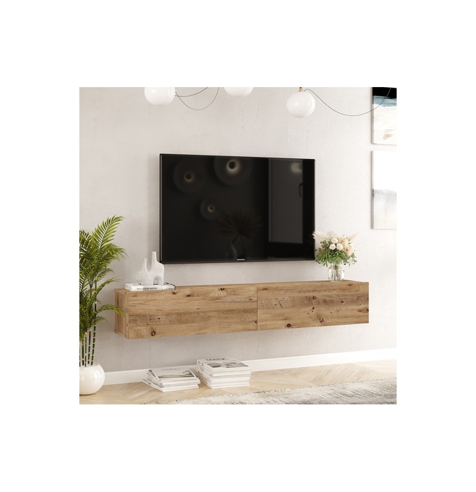 Mueble de TV de Pared moderno Color Roble con 2 Cajones - 180x31.6x29.6 cm.