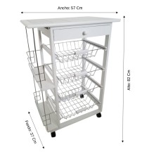 Carro Verdulero de Cocina con Botellero Lateral Blanco Oporto 57x37x82