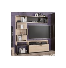 Mueble TV de Madera Color Wengué y Natural con Estantes y Puertas, 151.5x37.5x169.5 cm – Mueble salón moderno.